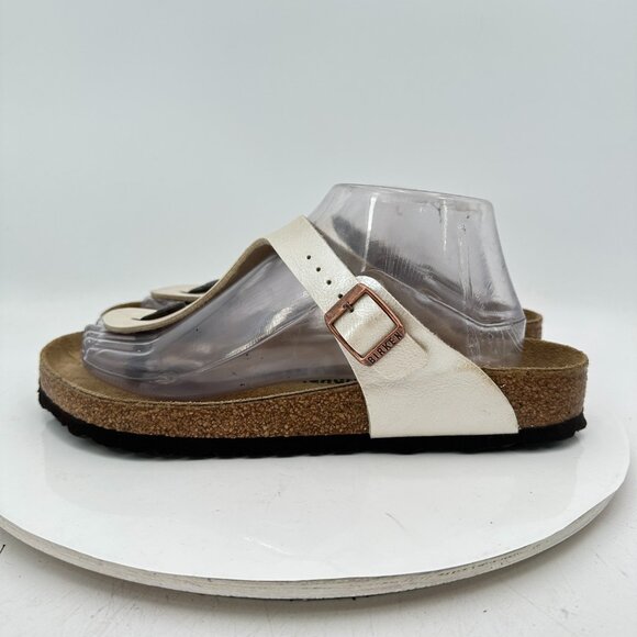 Birkenstock Gizeh Women Size 9 White Birko Flor Leather Thong T Strap Sandal - Picture 2 of 10